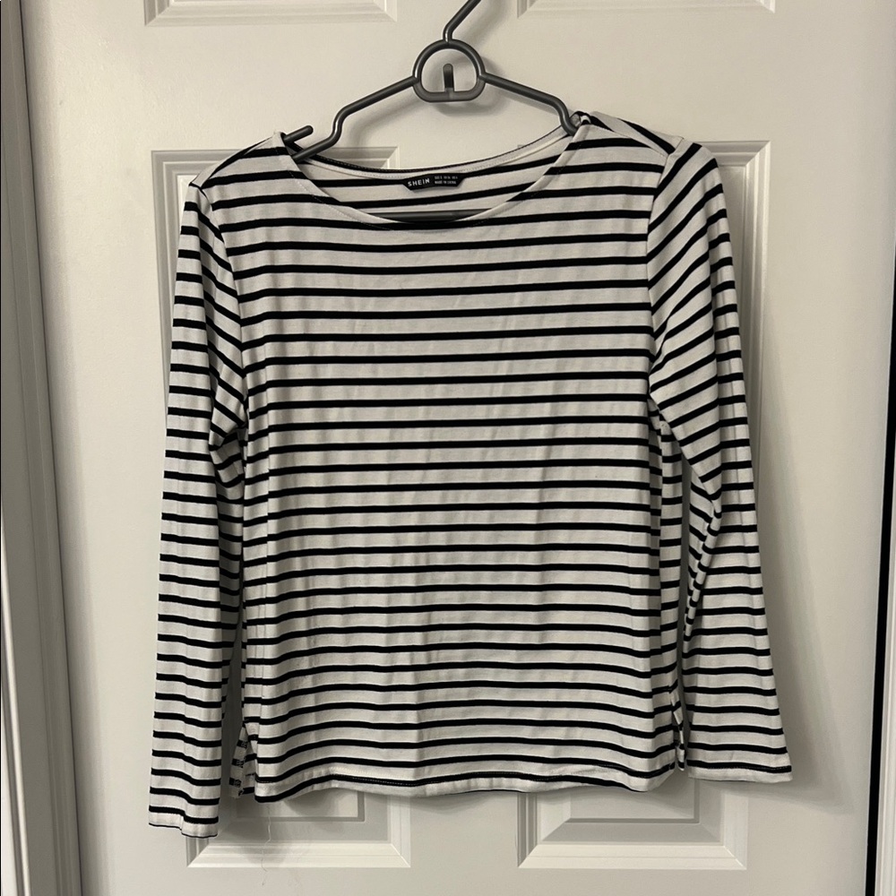 SHEIN Monochrome Striped Long Sleeve Tee